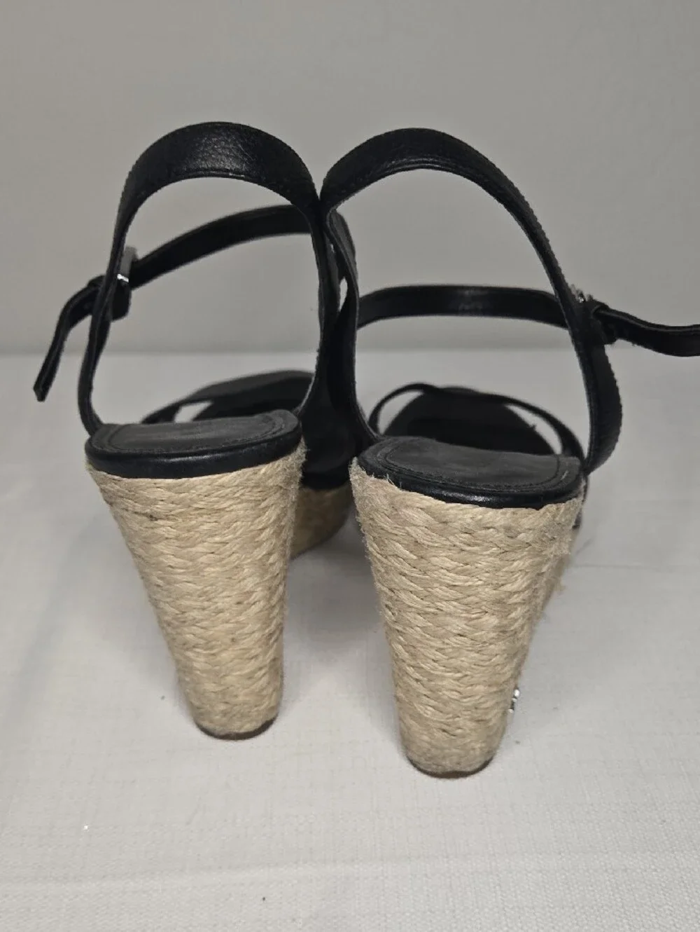 Michael Kors Black Leather Espadrille Wedge Sandals